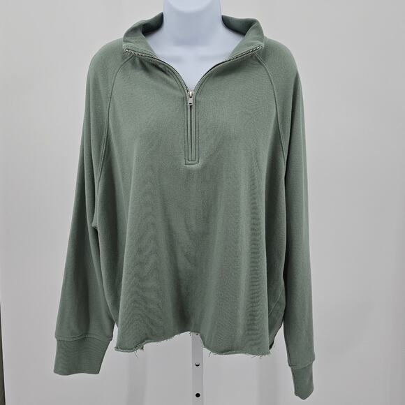 Gap Sea Foam Raw Edge Hem 1/2 Zip Terry Sweatshirt Womens Pullover High Neck - Picture 1 of 4